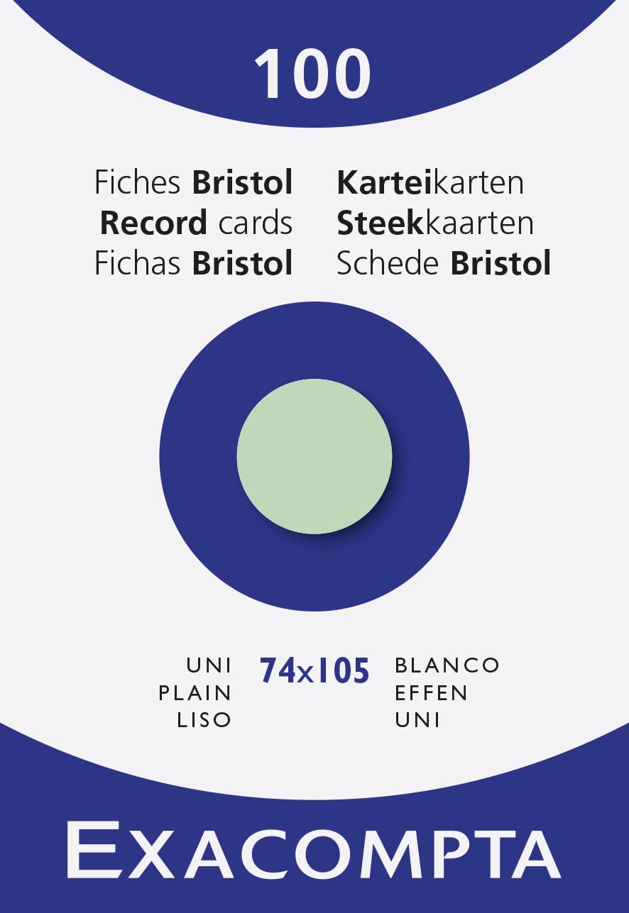 Exacompta - Ref 13340B - Bristol Plain Record Card (Pack of 100) - A7 in Size, 205gsm Card, Compatible with Printers - Suitable for Exam Revision & Notes - Green