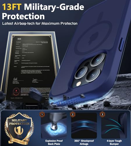 Image of BossKiss Compatible with iPhone 15 Pro Case, [Compatible with Magsafe] [Screen+Camera Protector] Magnetic Translucent Matte Women Men Girl Protective Cover for iPhone 15 Pro 6.1 inch, Deep Blue