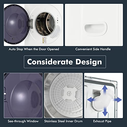 TANGZON 4KG Vented Tumble Dryer, 1400W Freestanding Front Load Compact Tumble Dryer with 3 Heat Settings, Digital Display, Stainless Steel Tub, Timer & Over Heat Protection, Portable Clothes Dryer - Image 7