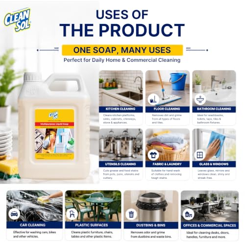 Image of Cleansol Multipurpose Liquid Soap Concentrate - 2 Ltr | All-Purpose Cleaner for Kitchen, Floors, Dishwashing & Cars | Heavy-Duty Grease Remover