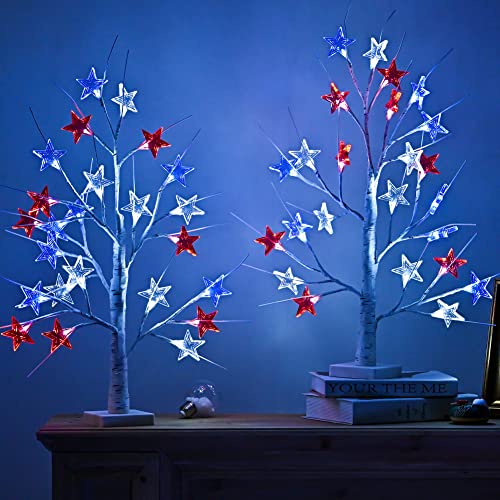 4Th Of July Decorations, Birch Table Lamp Flag Star Tree Lights, 24”Independence Day Table Lamp For Home, Bedroom Room Office Decoration, 2 Pack, 24 Inch #TOP2