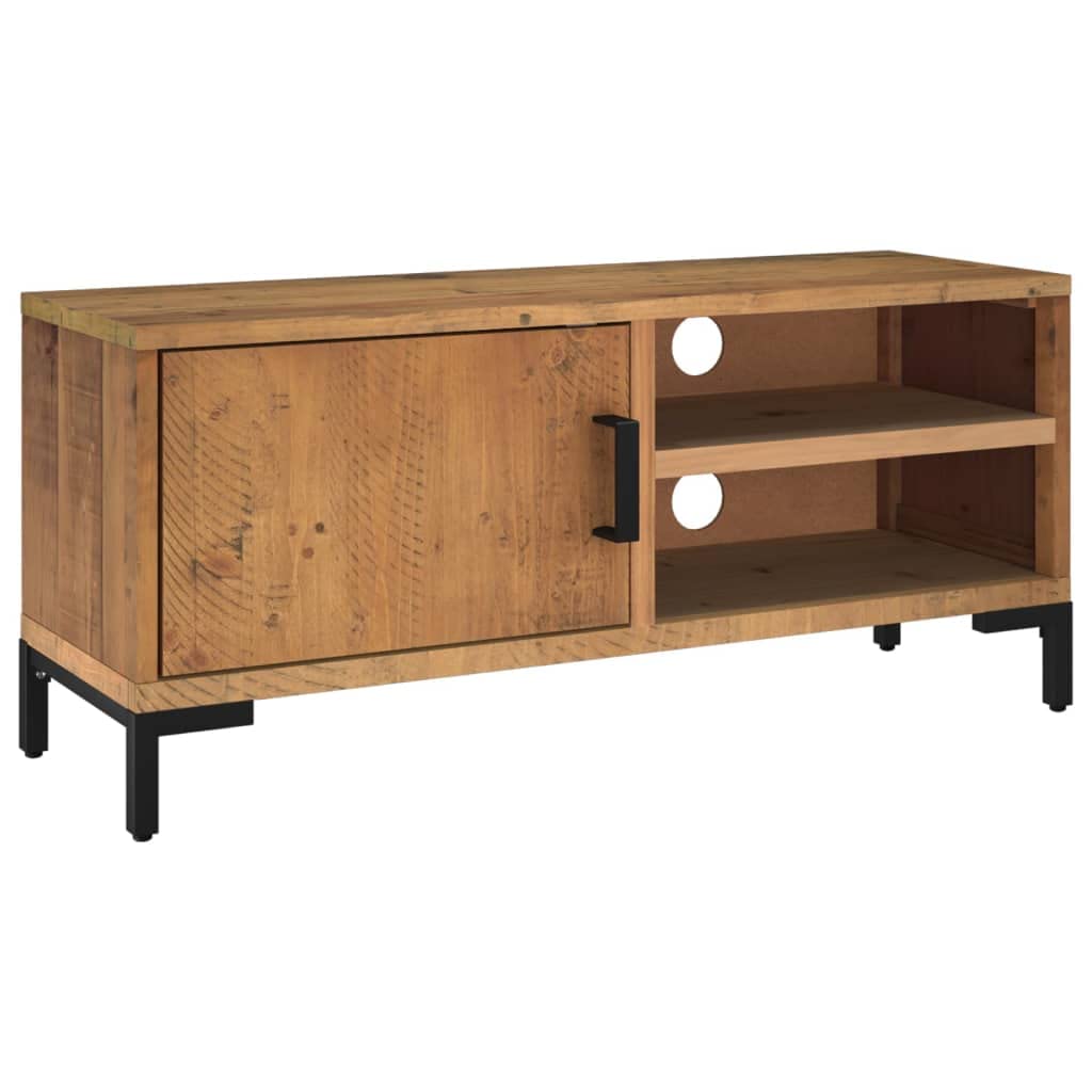 Mobile TV marrone, 90 x 30 x 40 cm, in legno di pino massiccio, design industriale, con anta e 3 scomparti, per soggiorno e camera da letto