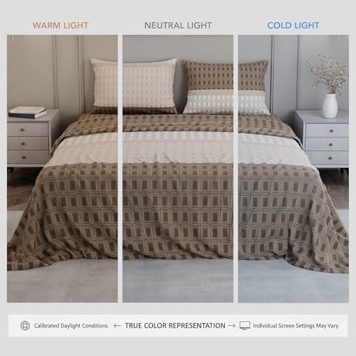 Image of BLISSHOME SoftTouch 150TC Cotton King Size Printed Bedsheet with 2 Pillow Covers for Double Bed, Silky Smooth Bedding Set, Breathable, Easy Maintain, Geometric Pattern - Brown (228cm X 274cm)