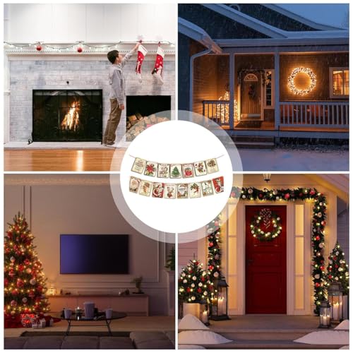 Image of HASTHIP Christmas Decorations Wall Hanging Vintage Christmas Banner Vintage Cartoon Print Hanging Banner for Door, Porch, Room, Window, Xmas Decorations Items
