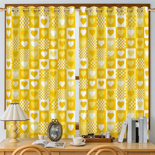 Rideaux occultants design cœur jaune pour une pièce joyeuse - 6