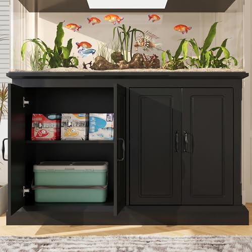 Image of 55-75 Gallon Aquarium Stand with Power Outlet, Heavy Duty Fish Tank Stand with 4 Cabinets, Storage Cabinet for Turtle Tank & Reptile Terrarium, 880LBS (50 inch-Black)