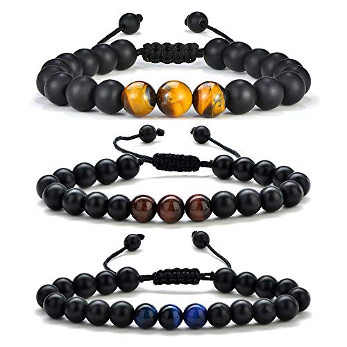 Mens&Womens Gifts Ideas Mens Bracelet-Natural Black Lava Rock Stone Yoga Bracelets Gifts,Adjustable Aromatherapy Essential Oil Diffuser Healing Bracelet Gifts For Men Womens Grandparents Gifts #TOP24