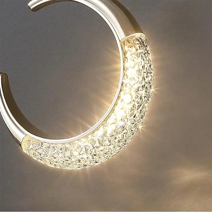 Image of Moon Shape Crystal Hanging Lamp | 12W 3-Color LED Pendant Light | Height Adjustable Metal Body | Ceiling Lights for Hall, Bedroom, Living Room, Dining, Balcony, Office