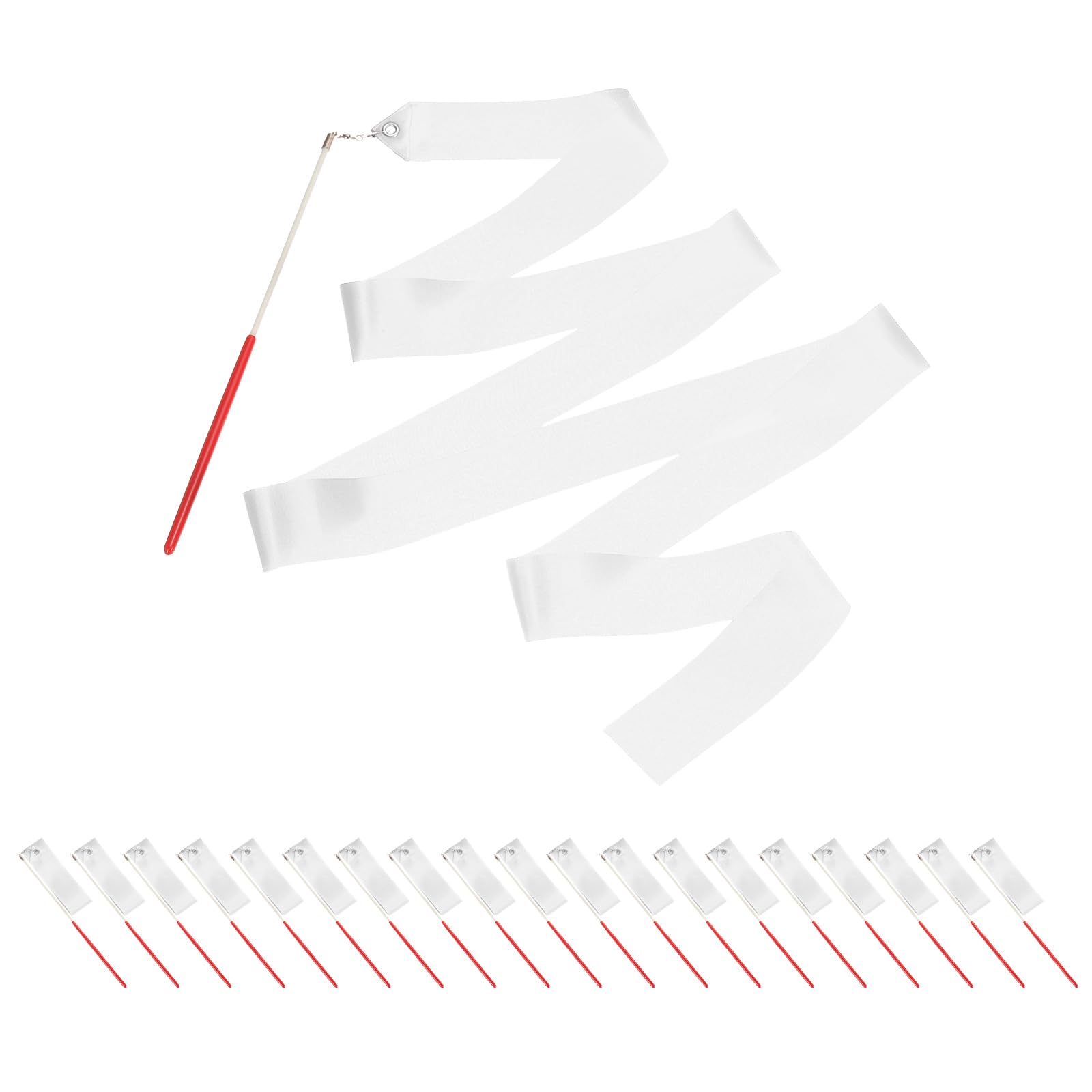 YELARXI 20 Pcs Dance Ribbons, 78.7" Gymnastics Ribbon Streamers, Rhythmic Dance Twirling Sticks with Non-Slip Red Wand -Fitting for (Gymnastics/Talent Shows/Artistic/Party) White — image 1