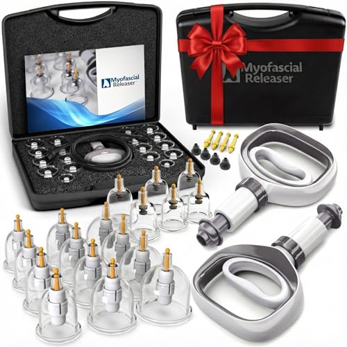 Myofascial Releaser Professional Cupping Therapy Set - 18 Multi-Sized Vacuum Cups with Two Hand Pumps and Detailed Cupping Book - Massage Cupping Set for Massage Therapists