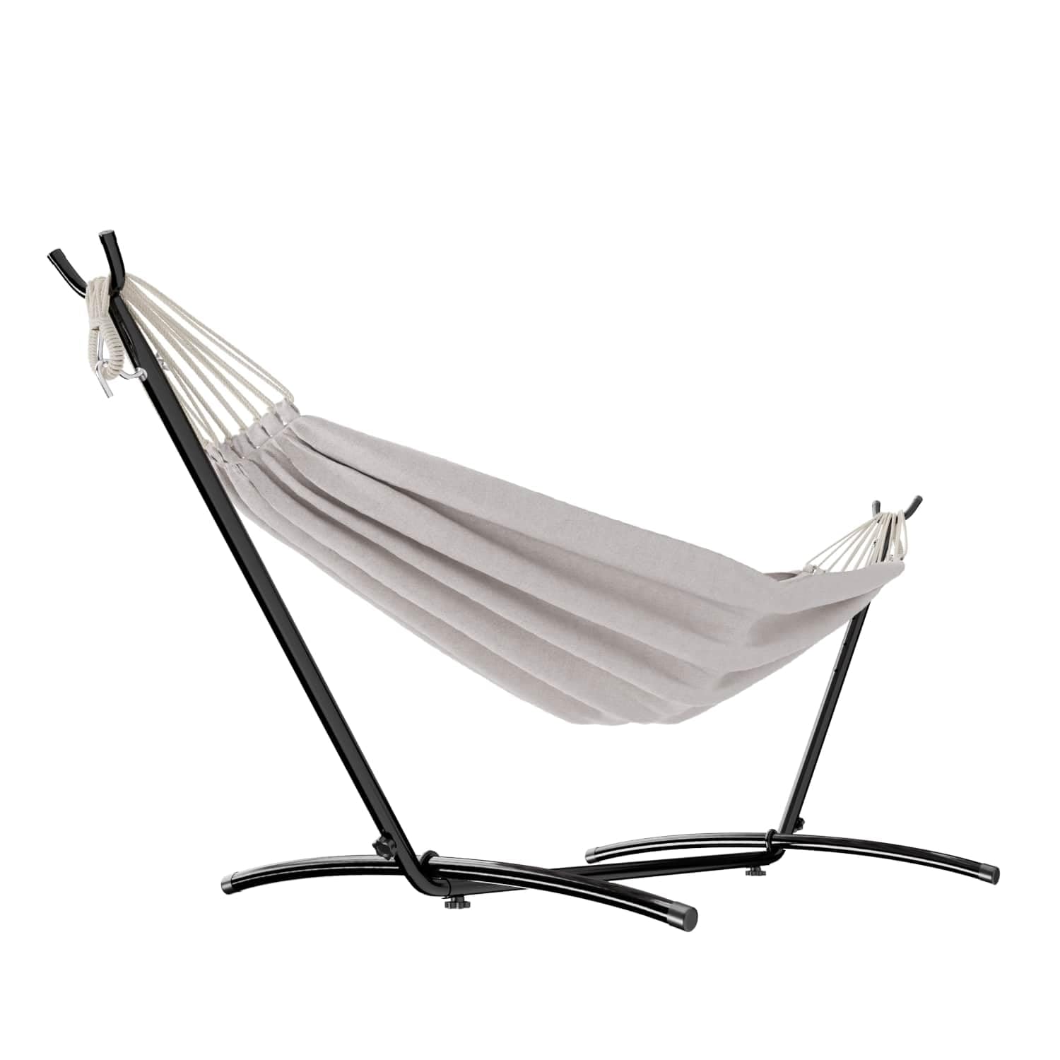 GARMIO® Hängematte beige mit Stahlgestell 270 x 110 x 105 cm, 200 kg Tragkraft, klappbar, pflegeleicht, inkl. Zubehör & Tragetasche für Garten & Balkon