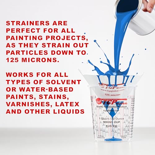 Image of TCP Global - 125 Micron Filter Tips Ultra-Fine Paint Strainer (50 Pack) - Pure Blue Nylon Mesh Cone Strainer - Paint Filter Cones for Auto, House & Hobby