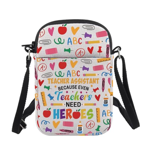 CHOORO Teacher Aide Gift Teacher Assistant Because Even Teachers Need Heroes Crossbody Bag Teacher Appreciation Gift