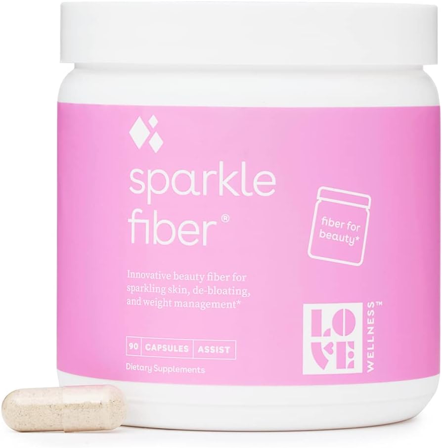 Love Wellness Sparkle Fiber - 30 Day Fiber Supplement - One per Day Fiber Capsule - Bloating Relief for Women - Psyllium Husk Powder Fiber & Digestive Enzymes - Safe & Effective Fiber Pills : Health & Household