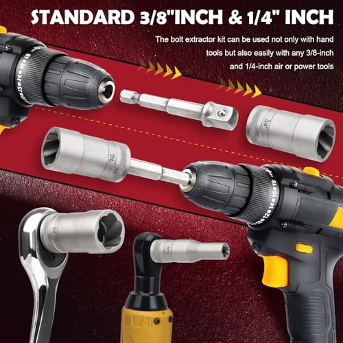 Image of 33mm Deep Reach Bolt Extractor Kit, with 3 /8, 1 /4 Inch Adapter, Ez Out Deep Broken Lug Nut Removal Socket Set, Easy-Out Spark Plug Remover Tool, for Stripped Rusted Bolts, Stud, Nuts Screw (32-Pieces)