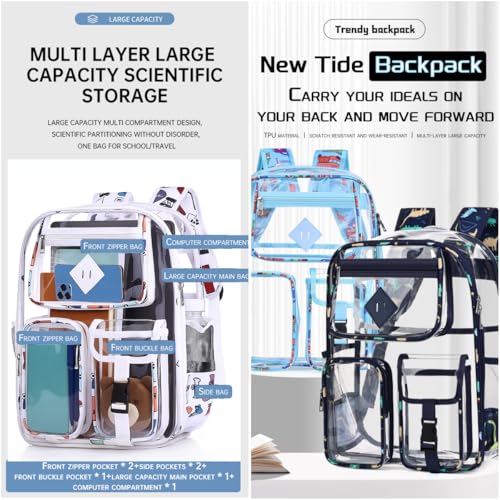 Clear Backpack-Heavy Duty PVC clear backpack for Stadium/Travel/Work,Dual Zippered Compartments&Mesh Side Pockets (white)3
