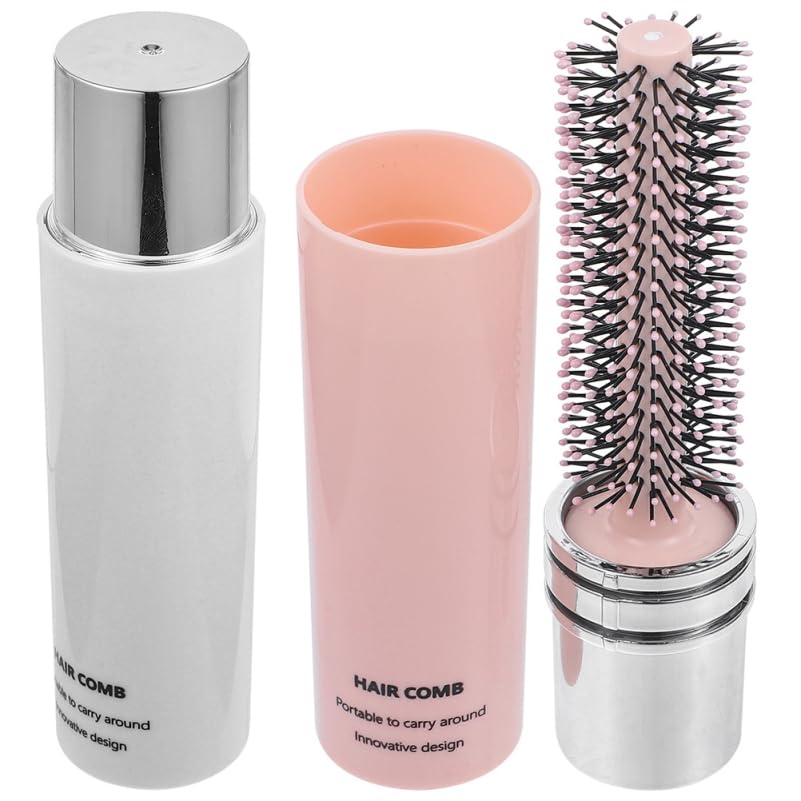 2pcs Round Hair Brush Compact Quiff Comb Retractable Curling Hairbrush Blow Drying Travel Styling Brush for Women