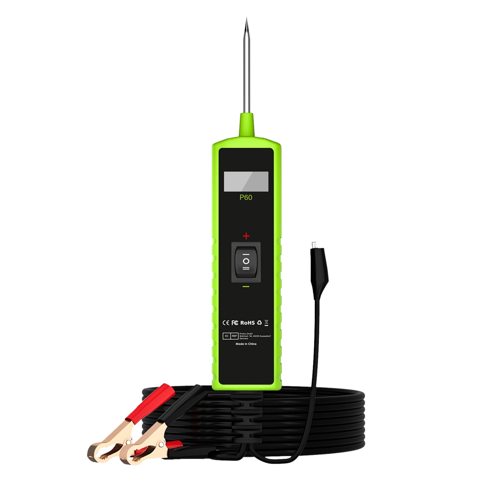 P60 Tester per circuiti automobilistici per auto, camion, SUV, escavatori e barche, tester corto per impianti elettrici da 6 a 30 V con display LCD, torcia e strumento di