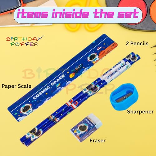 Image of Birthday Popper 4-in-1 Cartoon Stationery Set for Kids - Pack of 6 as Birthday Return Gifts | Classroom Rewards, School Supplies for Boys & Girls - Type 5
