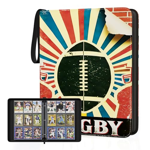 Image of Kabinka 9 Pocket Football Card Binder, 900 Standard Cards Sports Card Binder with Zipper, Protective Trading Card Binder Collector Organizer for Football Sports Cards TCG (Retro)
