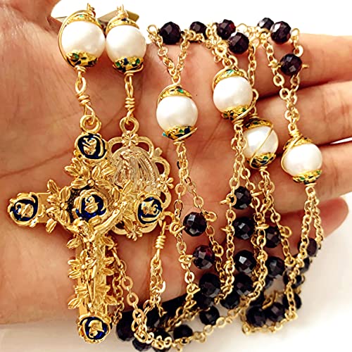 elegantmedical handmade Gold Ladder to Heaven Garnet Beads Catholic Rosary crucifix Necklace box2