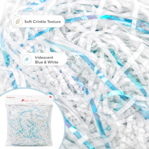 Image of Wanna Party Iridescent Blue Paper Shreds for Gift Packing, Decorative Crinkle Cut Filler for Hamper Baskets, Gift Boxes, Return Gifts, Party Favours, Baby Shower & Craft Decoration