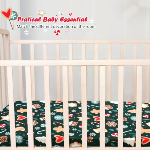 Image of JISEN Christmas Fitted Crib Sheets for Boys Girls 52x28 Inch Gingerbread