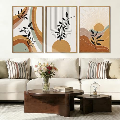 BINCUE Large Boho Framed Wall Art Painting Mid Century Modern Decor Prints for Living Room Bedroom Bathroom 16x24 Inch 3 Pieces