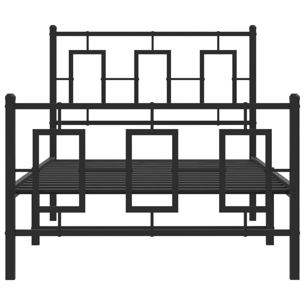 Malowana proszkowo stal Klasyczna rama z listwami Czarny 90x200 cm | Metalowa rama łóżka 90x200 z wezgłowiem i zanóżkiem, czarna, solidny stelaż pod materac z listwami i miejscem do