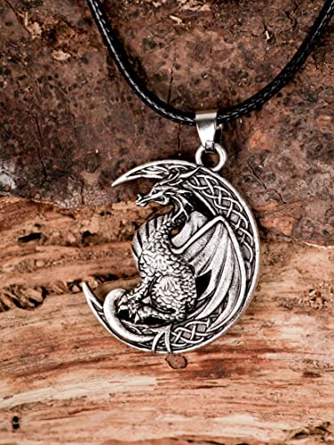 HAQUIL Dragon Necklace, Antique Medieval Dragon Pendant, Faux Leather Cord, Jewelry Gift for Men and Women2