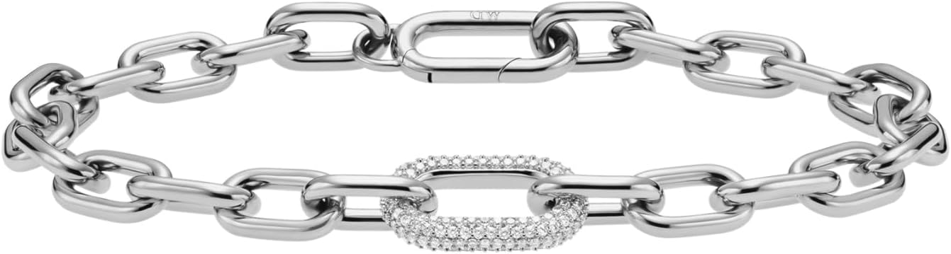 Daniel Wellington Crystal Link Chain Bracelet - Chunky Bracelet for Women and Men, 316L Stainless Steel, Cubic Zirconia Crystals, Embellished Ring