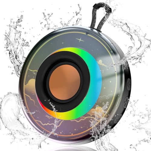 QXUFV Kabelloser Tragbarer Bluetooth Lautsprecher mit LED, IPX6 Wasserdicht, TF-Karten Slot, Trageschlaufe, HD Stereo Sound, Starker Bass, Lange Akkulaufzeit, Perfekt für Outdoor,...