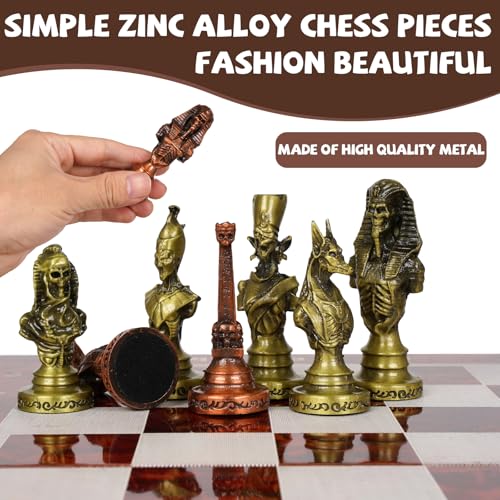 Juego de ajedrez grande egipcio de metal con tablero plegable de 15 pulg miniatura 3