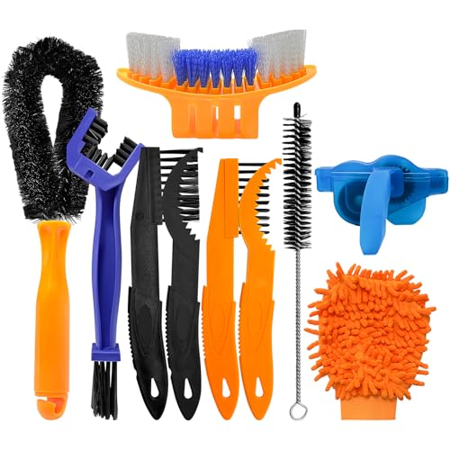 Leyrens 10 Piezas Limpiador de cadenas para bicicleta, Kit de herramientas de limpieza, cepillo de lavado de cadena de motocicleta, neumático, limpieza de suciedad en esquinas de ciclismo