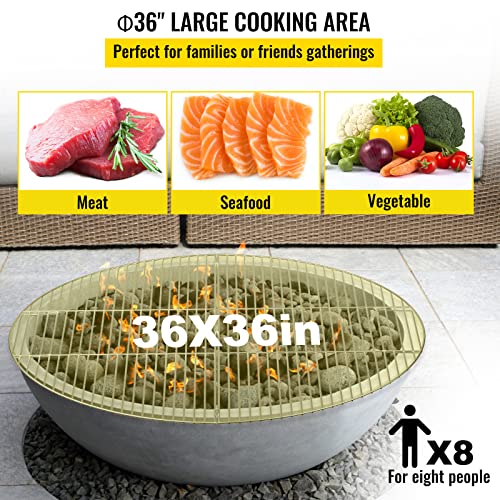 Vevor Fire Pit Grates, Foldable Round Cooking Grate, Stainless Steel Tight Grid Campfire Bbq Grill With Portable Handle For Outdoor Picnic Party & Gathering, Silver (36 Inch-No Handle) #TOP2