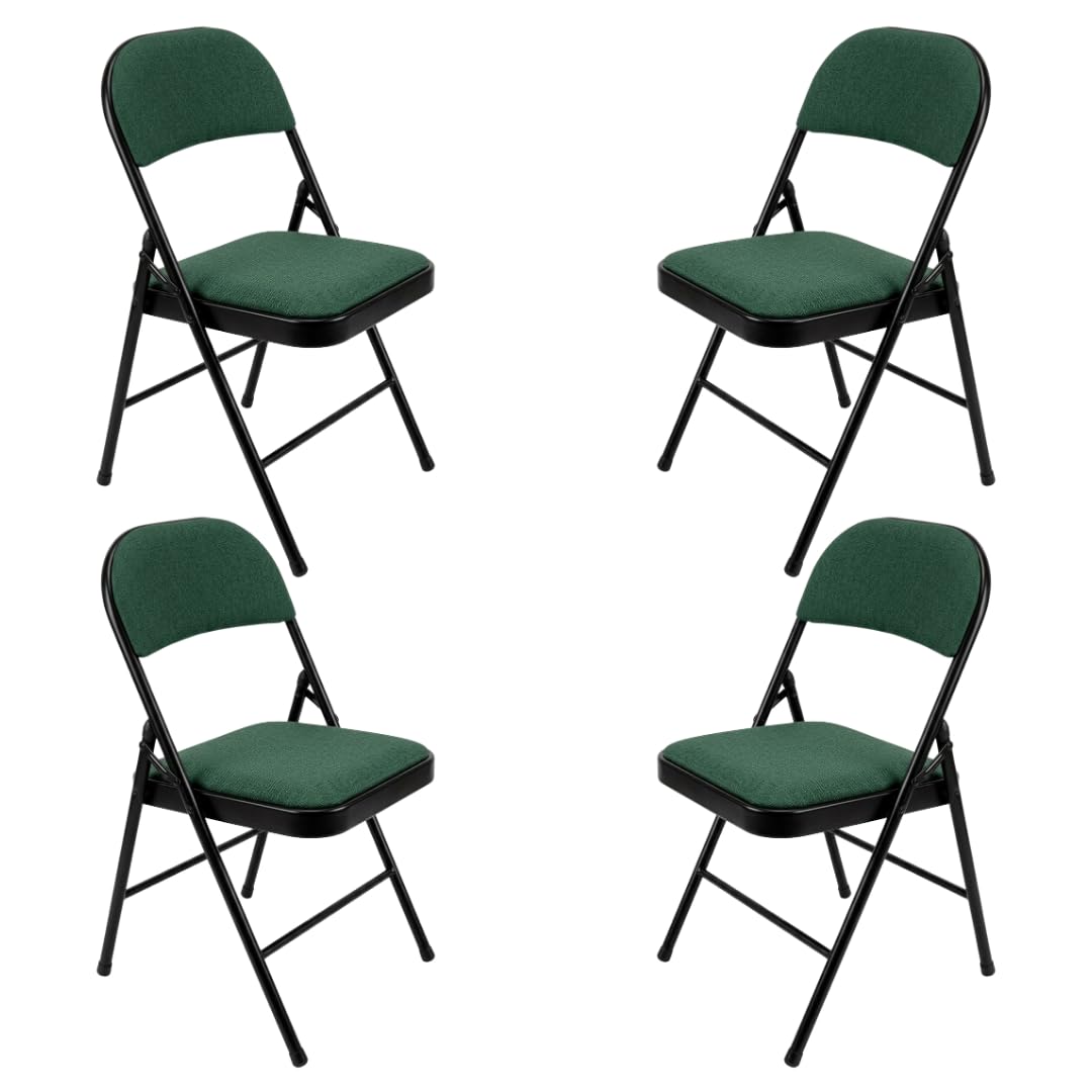 Meta Steel Frame with Fabric Seat Padded Office Work Study Party Dining Folding Chair (4, Green)
