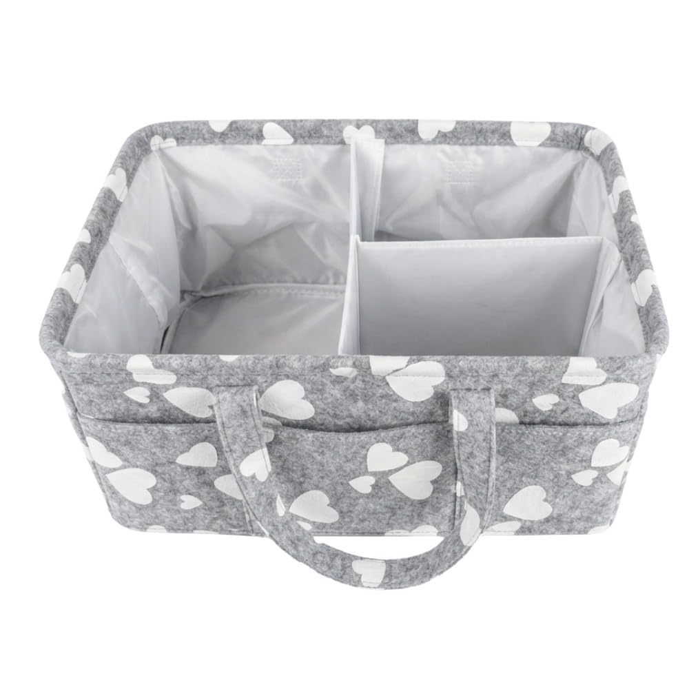 EVOKK Baby Diaper Caddy Organizer with Detachable Divider, Diary Nappy Caddy Organiser, Portable Nappy Storage Basket for Nursery Essentials, Shower Gift (Heart)