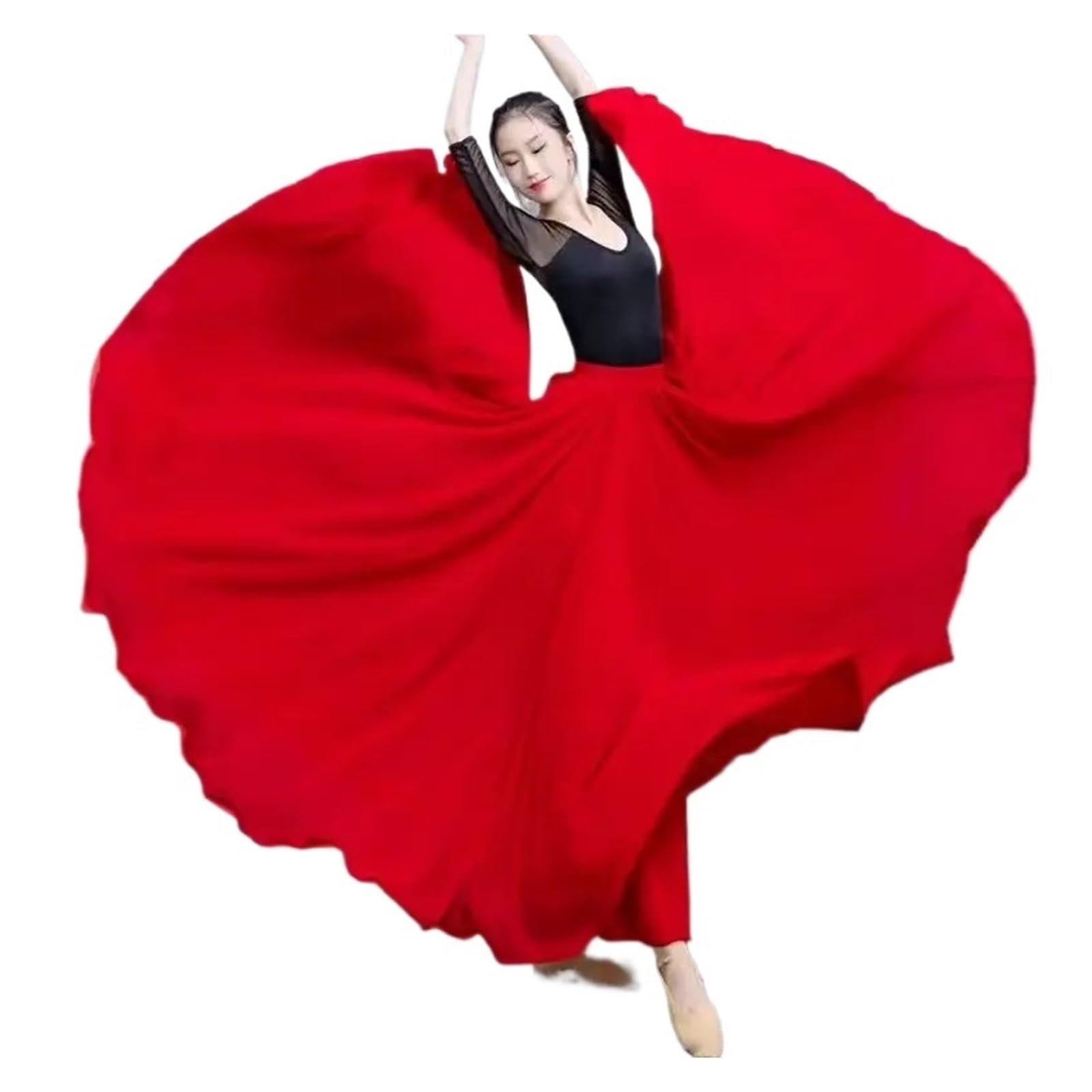 Sdiuakbv Unisex Bright Red Big Swing Skirt 720 Degree Chiffon Skirt Ballet Belly Dance Womendouble-Layer Long Skirts Dancer Practice Wear Stage Performance(,S Length 85Cm)