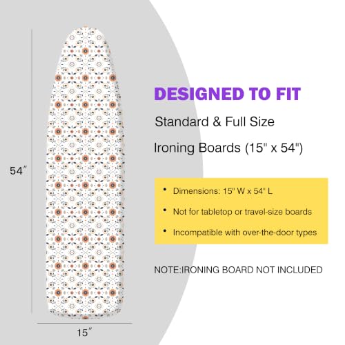 Image of Ironing Board Cover and Pad 15x54 Standard Size, Extra Thick Cotton Iron Board Cover with Padding, Silicone Coated and Scorch Resistant, Elastic Edge with Hook & Loop Strap,Heatproof Floral