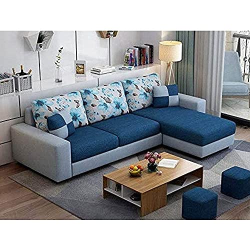 Image of Casaliving - Rolando L Shape Sofa for Living Room with 2 Puffy | Color - Grey & Navy Blue | Left Side Sofa (Blue-Grey)