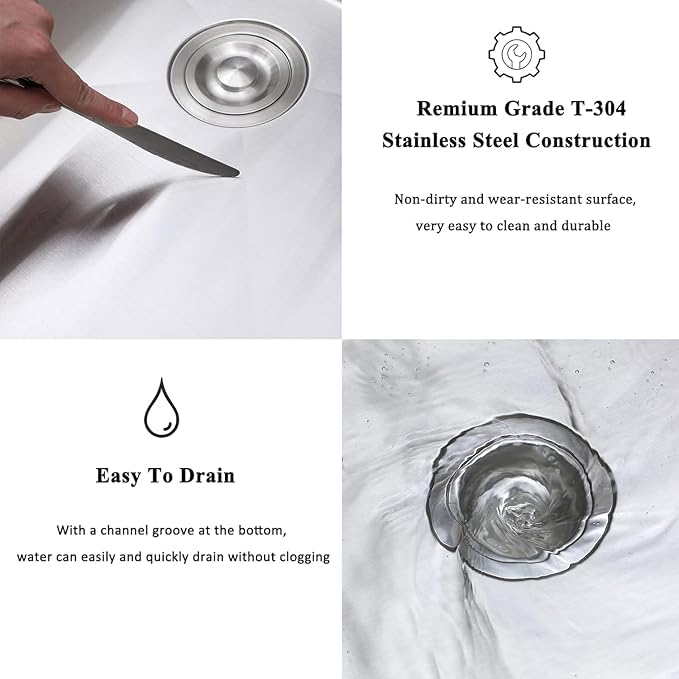 Image of 20 Inch Drop In Kitchen Sink, 20 x 16 Stainless Steel Single Bowl Top Mount Drop In Bar Wet Prep RV Outdoor Kitchen Sink, 16 Gauge Brushed Nickel