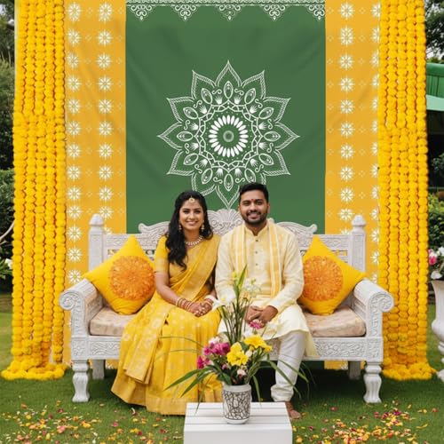 Image of Party Propz Traditional Backdrop Decoration Cloth - 1Pc Ganpati Decoration Setup for Home, Backdrop Cloth Decorations for Pooja, Varamahalakshmi Decorative Items, Krishna Janmashtami, Annaprasana