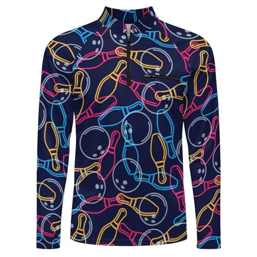 Colorful Outline of A Bowling Ball Men's Rash Guard Long Sleeves Quick Dry Fishing Workout Shirts with Zipper4