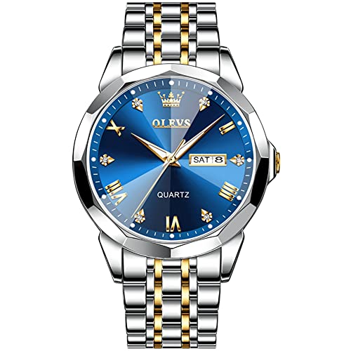 OLEVS Montre Homme Quartz Index Diamants Acier Inoxydable Étanche Lumineuse Date Cadeau Luxe