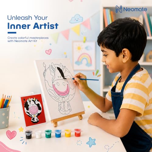 Image of Neomate Canvas Painting Kit for Kids | DIY Painting Set with 1 Printed Canvas, 6 Acrylic Paint Pots & Brush | Art and Craft Kit, Paint Kit for Kids, Birthday Gift, Return Gift, Creative Activity Set