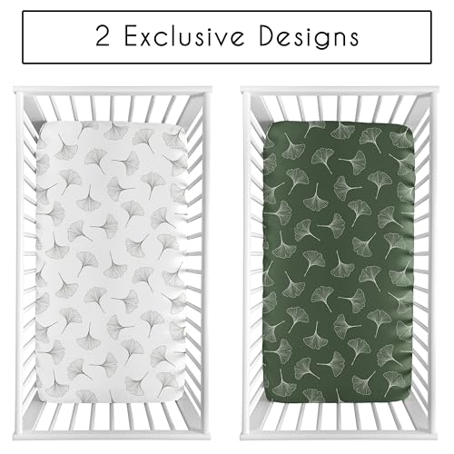 Image of Sweet Jojo Designs 2-Piece Baby Crib Sheets Set (Green Woodland Ginkgo Leaf) for Girls /Boys, Infant Nursery, Toddler Room - Fitted, Standard Size (Forest Greens Earthy, Vintage Minimalist, Botanical)