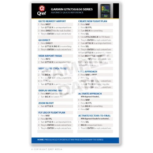 Garmin GTN 750/650 - Qref Quick Reference Checklist Card      Spiral-bound – January 1, 2013