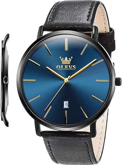 Image of OLEVS Mens Watches Minimalist Ultra Thin Fashion Casual Analog Quartz Date Watch Waterproof Slim Simple Big Face Dress Wrist Watch with Retro Leather Band for Men