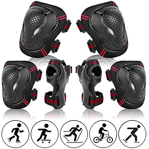 BINSENI Kinder Knieschoner Set 6 in 1 Schutzausrüstung Verstellbare Knie-Ellbogen-Handgelenk-Protektorenset Cover