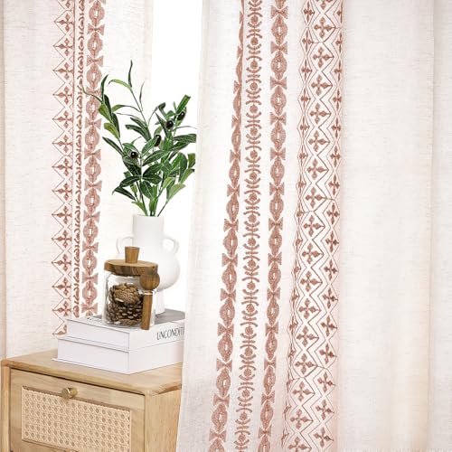 Boho Linen Curtains 84 Inches Long 2 Panels for Bedroom
